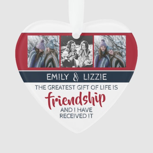 Freundschaft inspirierendes Zitat mit Namen und Fo Ornament (Vorderseite)