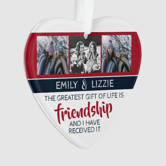 Freundschaft inspirierendes Zitat mit Namen und Fo Ornament (Vorderseite)