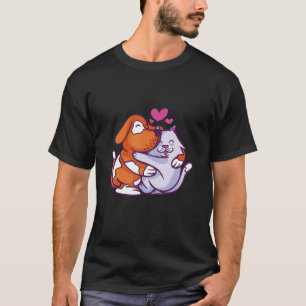 Freundschaft Liebe Herzen Kinder Hund Katze T-Shirt