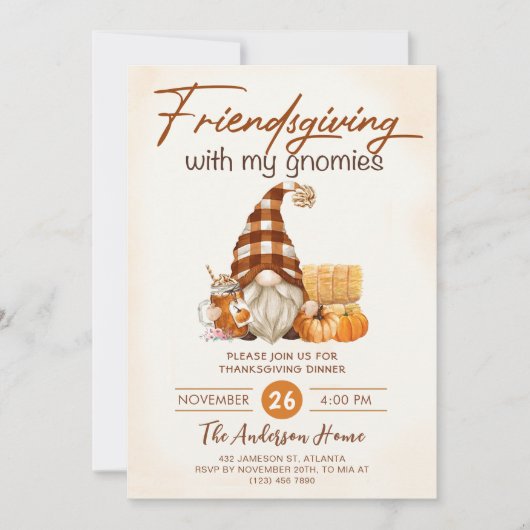 Freundschaft mit meinem Gnomes Pumpkin-Erntedank Einladung (Vorderseite)