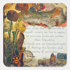 Freundschaft Mixed Media Blume Butterflies Collage Quadratischer Aufkleber