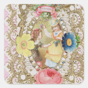 Freundschaft, Valentine Card, c.1870 (Farbe litho Quadratischer Aufkleber