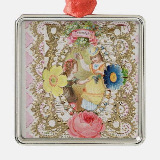 Freundschaft, Valentinsgrußkarte, c.1870 Silbernes Ornament (Vorne)