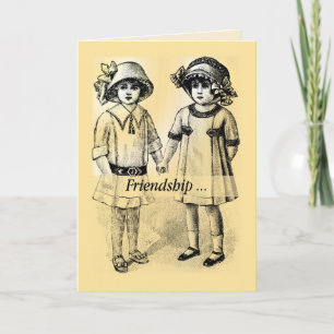 Freundschaft Vintage Mädchen mit Hüten, die Händch Karte