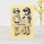 Freundschaft Vintager Mädchen in Hats Holding Hand Karte (Gelbe Blume)