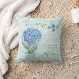 Freundschaft Watercolor Blue Hydrangea und Butterf Kissen