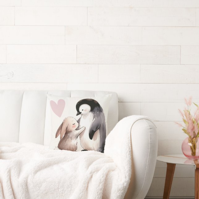 Freundschaft zwischen Bunny und Penguin Kissen (Liege)