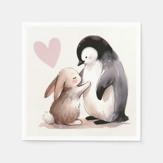 Freundschaft zwischen Bunny und Penguin Serviette (Vorderseite)