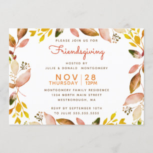 Freundschaftliche Gold Kupfer Autumn Watercolor Bl Einladung