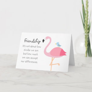 Freundschafts-Cartoon: Rosa Flamingo mit Blauem Vo Karte