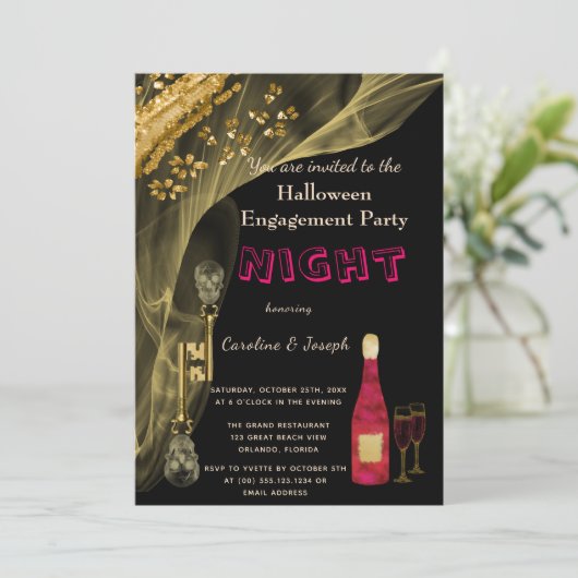 Freundschafts-Party für Black & Gold-Skull-Keys Einladung (Stehend Vorderseite)