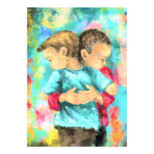 Freundschaftsfoto-Druck Kinder umarmen Friedensgem Fotodruck