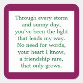 Freundschaftsgedicht Quadratischer Aufkleber (Vorderseite)