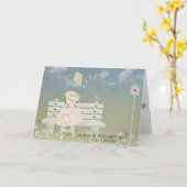 Freundschaftsjunges Mädchen auf Parkbank Karte (Gelbe Blume)