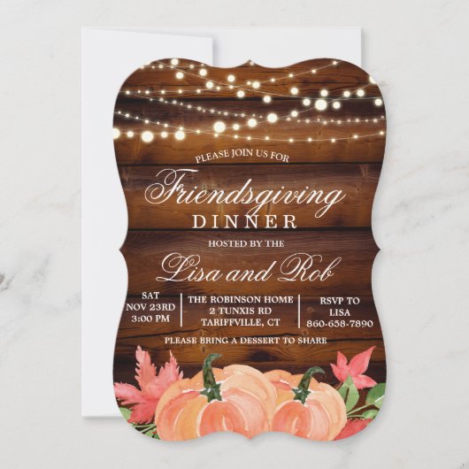 Freundschaftspendende Rustic Fall Pumpkin Einladun Einladung (Vorderseite)