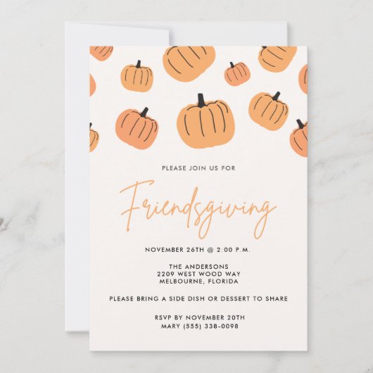 Freundschaftspendendes Erntedank Dinner Fall Pumpk Einladung (Vorderseite)