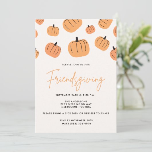 Freundschaftspendendes Erntedank Dinner Fall Pumpk Einladung (Stehend Vorderseite)