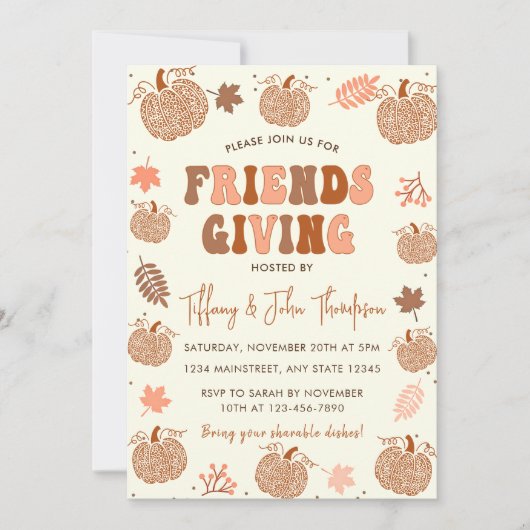 Freundschaftspendendes Erntedank Dinner Fall Pumpk Einladung (Vorderseite)