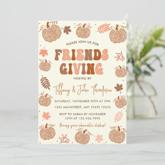 Freundschaftspendendes Erntedank Dinner Fall Pumpk Einladung (Stehend Vorderseite)