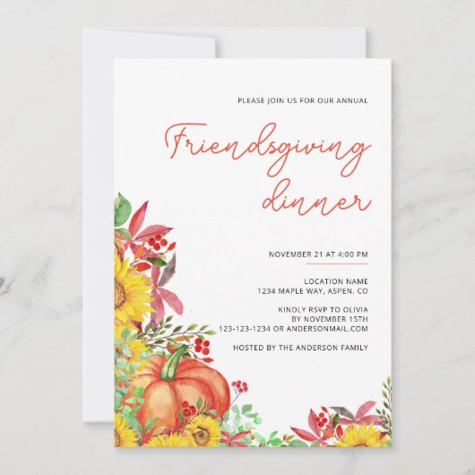 Freundschaftspendendes Erntedank Dinner Fall Pumpk Einladung (Vorderseite)