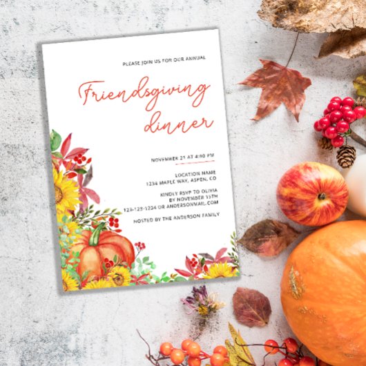 Freundschaftspendendes Erntedank Dinner Fall Pumpk Einladung