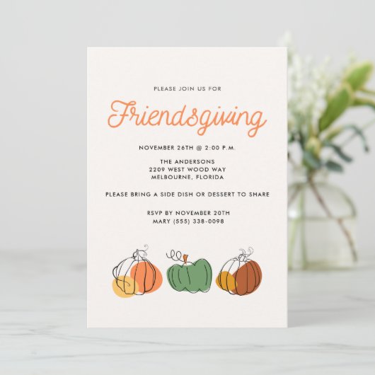 Freundschaftspendendes Erntedank Dinner Fall Pumpk Einladung (Stehend Vorderseite)
