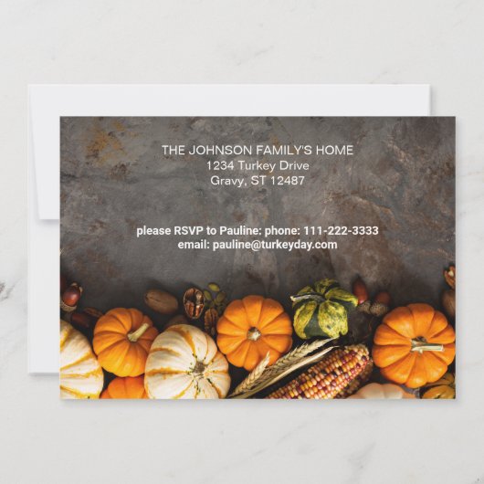 Freundschaftspendendes Erntedank Dinner Pumpkins Einladung (Rückseite)