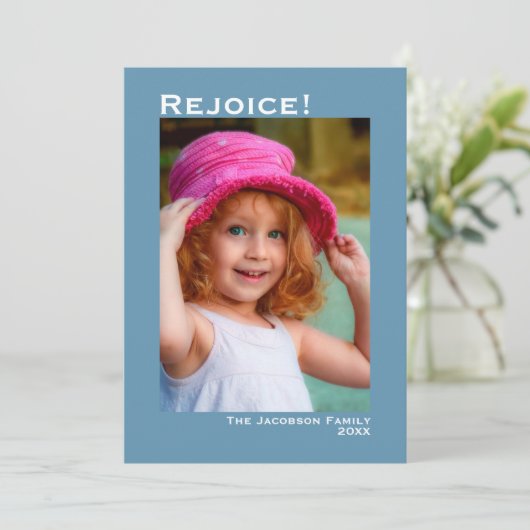 Freut euch! Minimalistisch Blue Foto Weihnachten (Stehend Vorderseite)