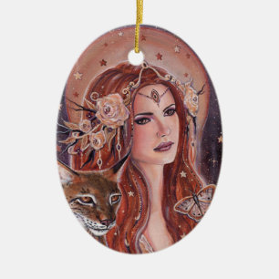 Freya Göttin von Lynx von Renee Lavoie Keramik Ornament