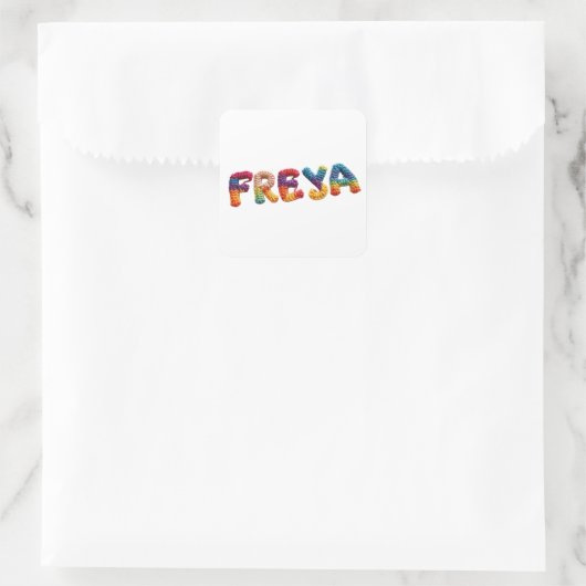 Freya Name in Vibrant Crochet Pattern Quadratischer Aufkleber (Tasche)