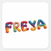 Freya Name in Vibrant Crochet Pattern Quadratischer Aufkleber (Vorderseite)