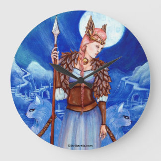 Freya Skandinavier-Göttin-Wanduhrkunst durch Lori Große Wanduhr