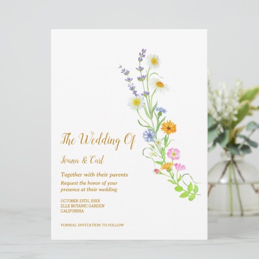 FREYA Wildblume Simple Wedding Einladung (Stehend Vorderseite)