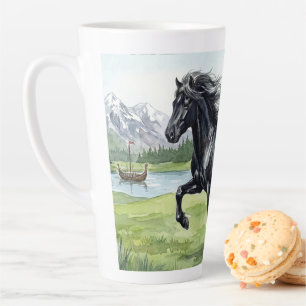 Freydis Black Horse in nordischer Landschaft Milchtasse