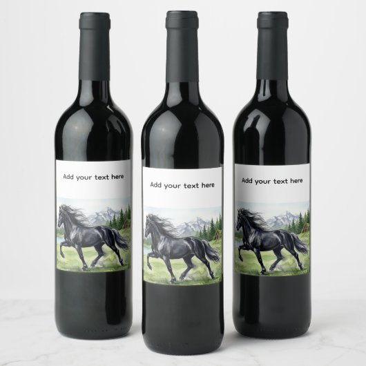 Freydis Black Horse Schöne Landschaft Weinetikett (Flaschen)