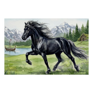 Freydis Black Isländisches Pferd in nordischer La Poster