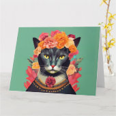 Frida, die Cat Wall Clock Karte (Gelbe Blume)