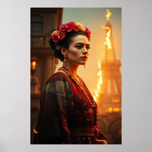 Frida in Flammen - Surreal Portrait Poster (Vorne)