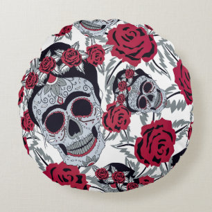Frida Kahlo and Roses Rundes Kissen