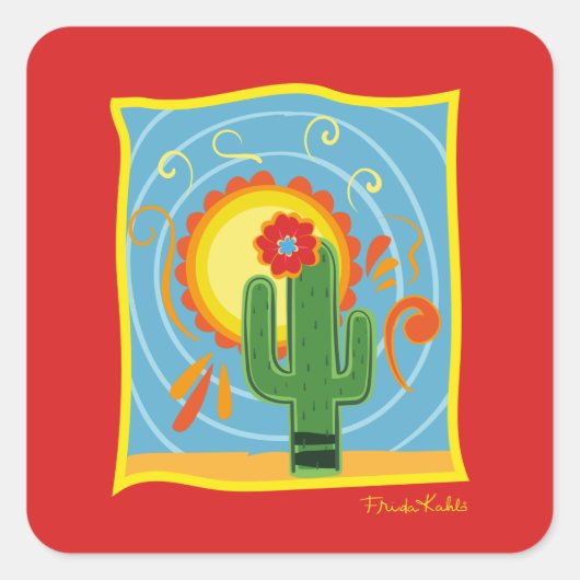 Frida Kahlo Cactus Graphic Quadratischer Aufkleber (Vorderseite)