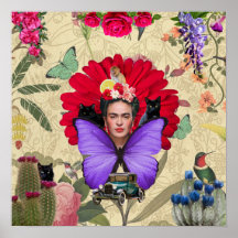 Frida Kahlo Cat Monkey Farbenfrohe BlumenCollage