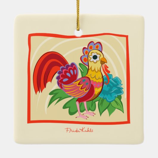 Frida Kahlo Chicken Graphic Keramikornament (Rückseite)
