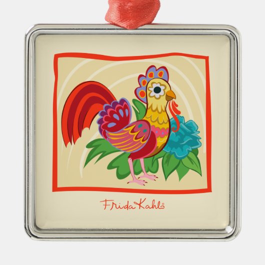 Frida Kahlo Chicken Graphic Ornament Aus Metall (Vorne)