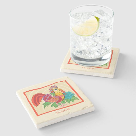 Frida Kahlo Chicken Graphic Steinuntersetzer (Seitenansicht)