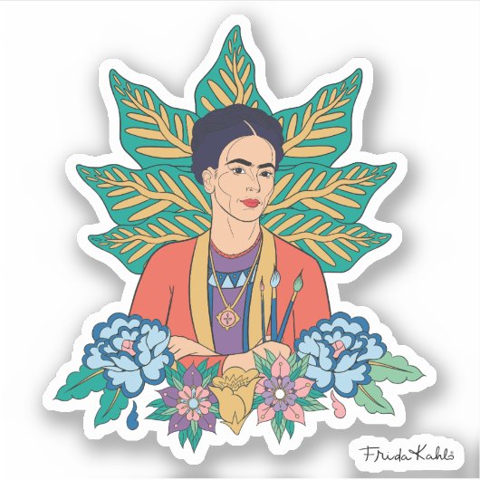 Frida Kahlo Colorful Floral Graphic Aufkleber (Vorderseite)