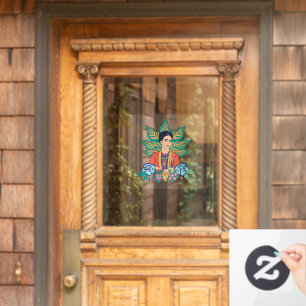 Frida Kahlo Colorful Floral Graphic Fensteraufkleber