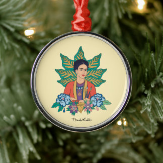 Frida Kahlo Colorful Floral Graphic Ornament Aus Metall