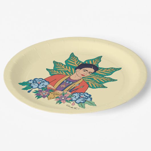 Frida Kahlo Colorful Floral Graphic Pappteller (Schrägansicht)