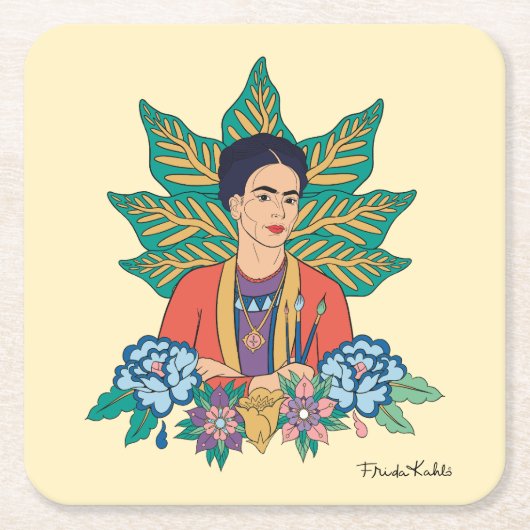 Frida Kahlo Colorful Floral Graphic Rechteckiger Pappuntersetzer (Vorderseite)