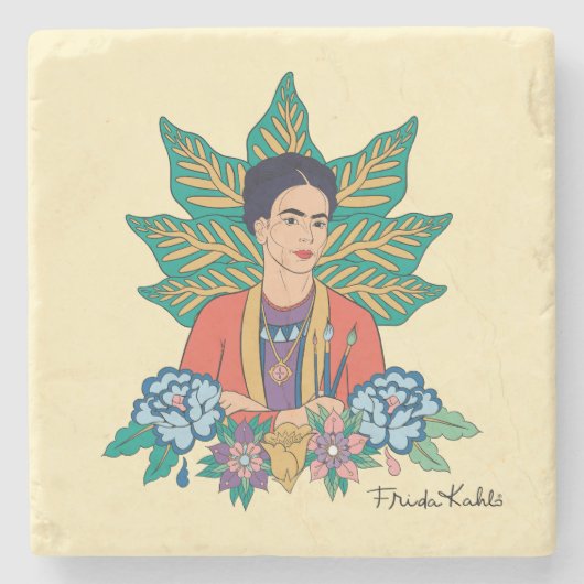 Frida Kahlo Colorful Floral Graphic Steinuntersetzer (Vorderseite)